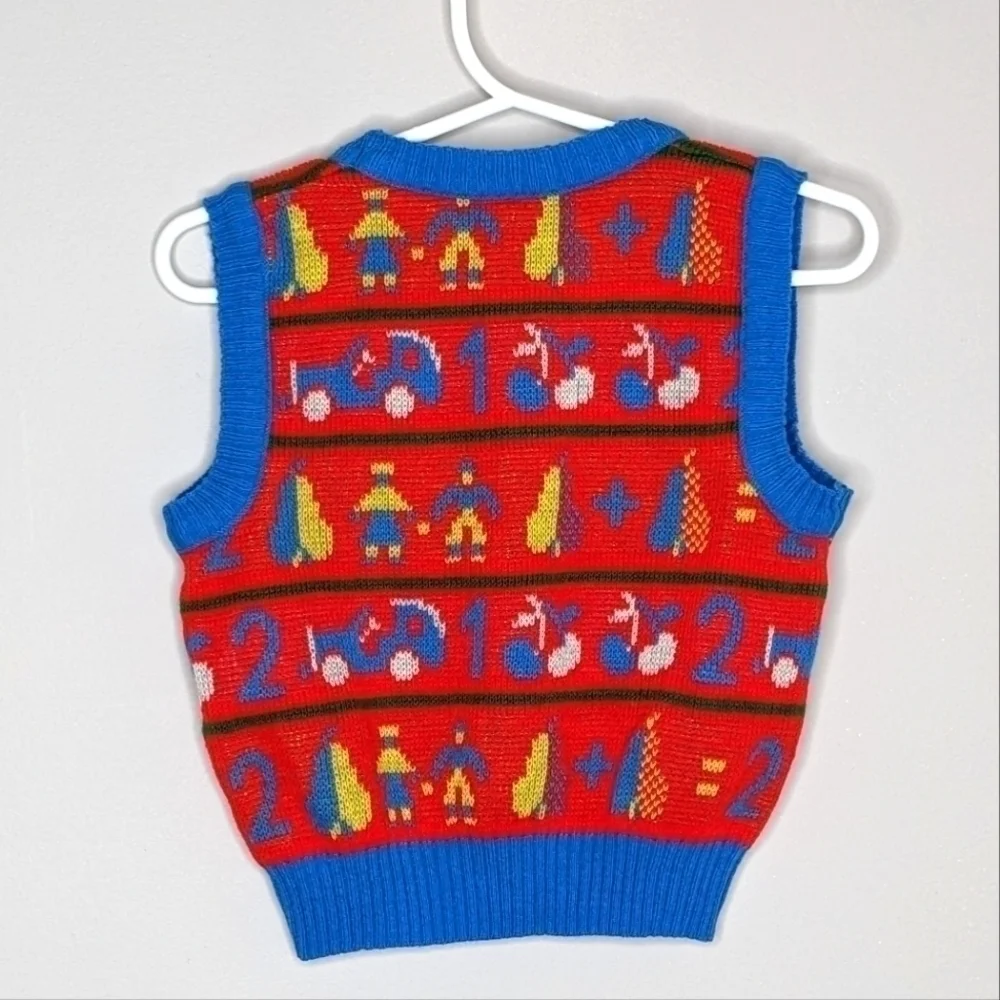 Vintage Knit Numbers Pear Car People Vest 12m